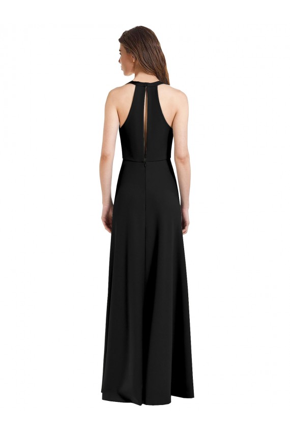 Best Sleek Halter V-Neck Long A-Line Stretch Formal Crepe Bridesmaid Dress / Prom Dress with Front Slit UK