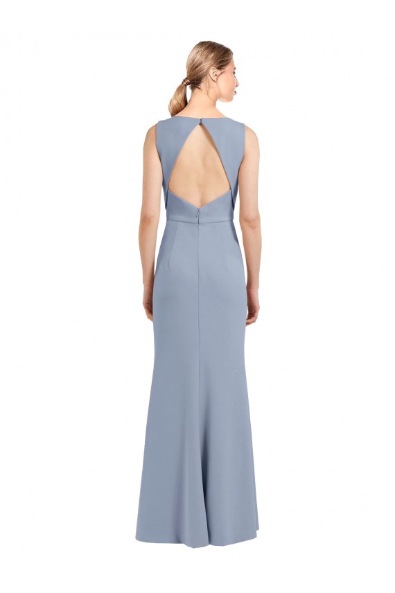 Best Boat Neckline and Sleek Fit and Flare Crepe Bridesmaid Dress with Keyhole Back UK
