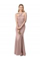 Best Long Floor Length High Neck Fit and Flare Stretch Crepe Bridesmaid Dress / Prom Dress with Side Slit UK