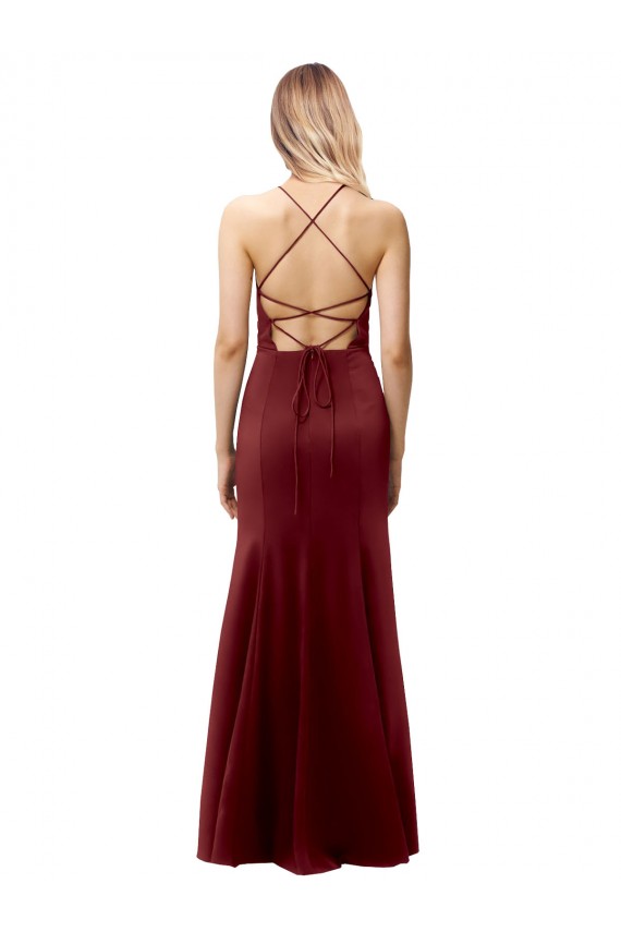 Best Fit and Flare Halter Neckline Stretch Formal Crepe Bridesmaid Dress / Prom Dress with Strappy Back UK