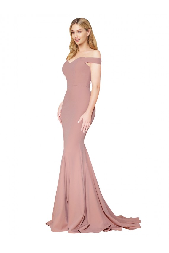 Best Off the Shoulder Sweetheart Long Sweep Train Formal Crepe Bridesmaid Dress / Prom Dress UK