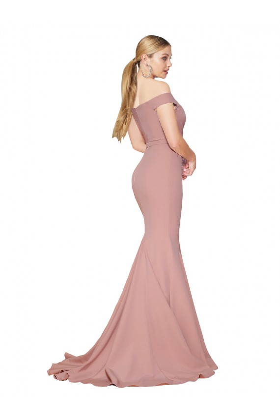 Best Off the Shoulder Sweetheart Long Sweep Train Formal Crepe Bridesmaid Dress / Prom Dress UK