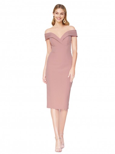 Best Cocktail Knee Length Off the Shoulder Sweetheart Formal Crepe Bridesmaid Dress / Prom Dress UK