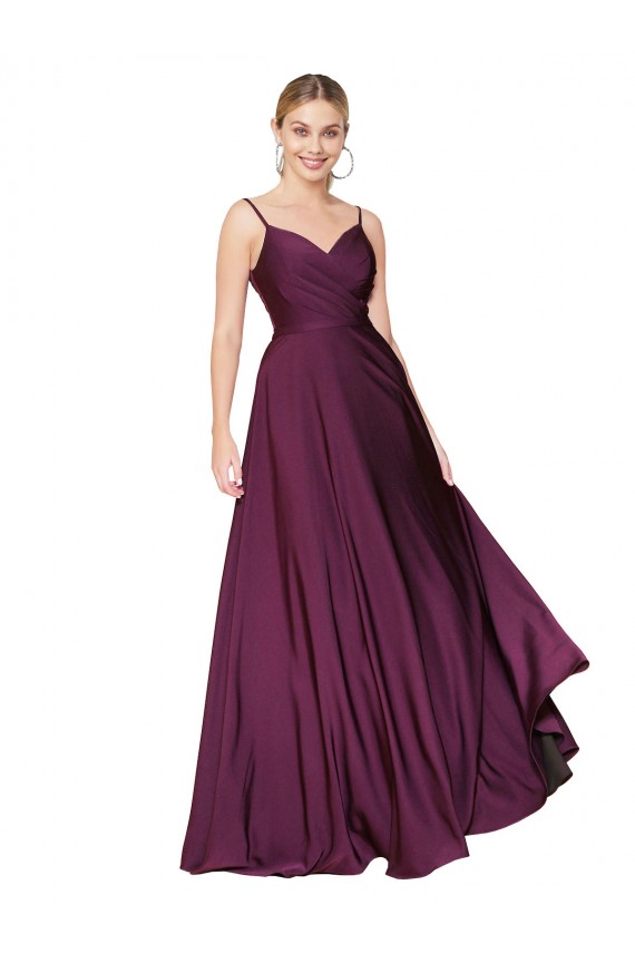 Best High Neck Spaghetti Straps Long V-Back Formal Crepe Bridesmaid Dress / Prom Dress UK