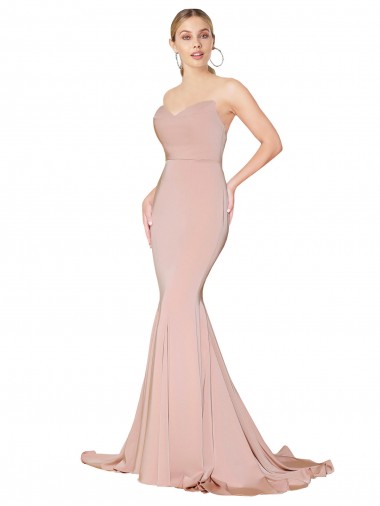 Best Sweep Train Sweetheart Long Mermaid Formal Crepe Bridesmaid Dress / Prom Dress Low Back UK