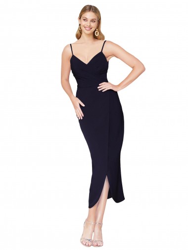 Best High Neck Spaghetti Straps Formal Crepe Short Cocktail Wrap Bridesmaid Dress / Prom Dress UK