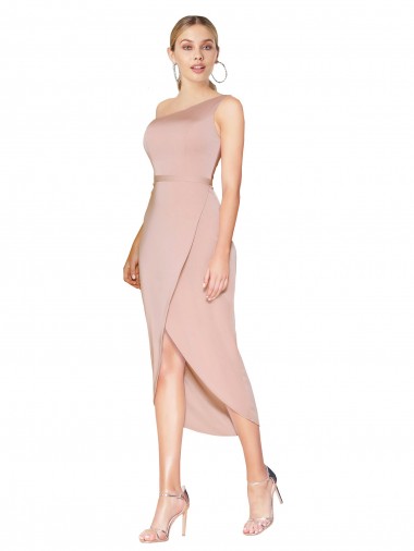 Best Knee Length One Shoulder Formal Crepe Short Wrap Bridesmaid Dress / Prom Dress UK