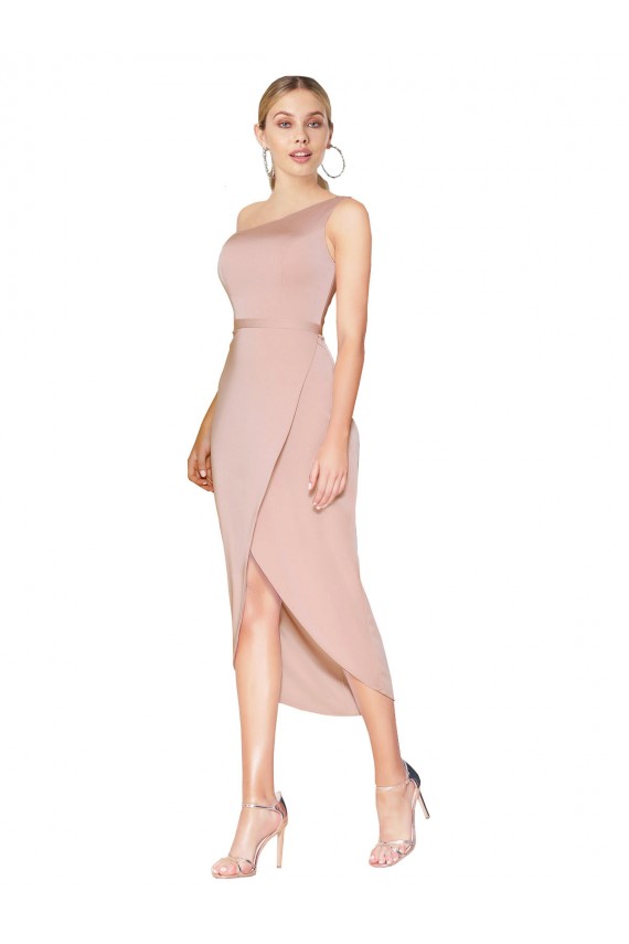 Best Knee Length One Shoulder Formal Crepe Short Wrap Bridesmaid Dress / Prom Dress UK
