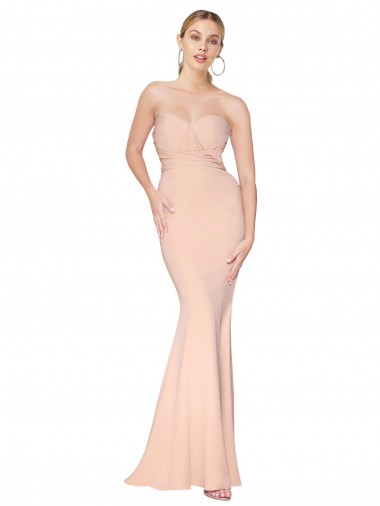 Best Sweetheart Shirred Neck Long Floor Length Formal Crepe Bridesmaid Dress / Prom Dress UK