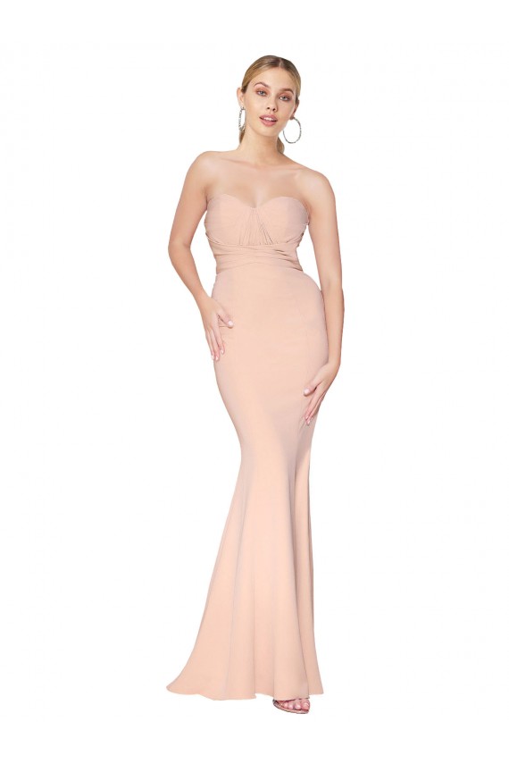 Best Sweetheart Shirred Neck Long Floor Length Formal Crepe Bridesmaid Dress / Prom Dress UK