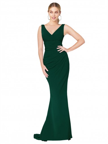 Best V-Neck Floor Length Long Formal Crepe Mermaid Bridesmaid Dress / Prom Dress UK