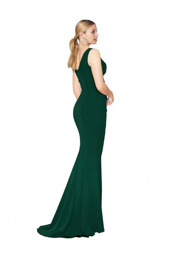 Best V-Neck Floor Length Long Formal Crepe Mermaid Bridesmaid Dress / Prom Dress UK