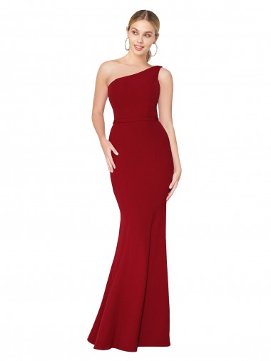 Best One Shoulder Long High Neck Sleeveless Mermaid Formal Crepe Bridesmaid Dress / Prom Dress UK