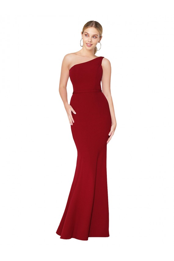 Best One Shoulder Long High Neck Sleeveless Mermaid Formal Crepe Bridesmaid Dress / Prom Dress UK