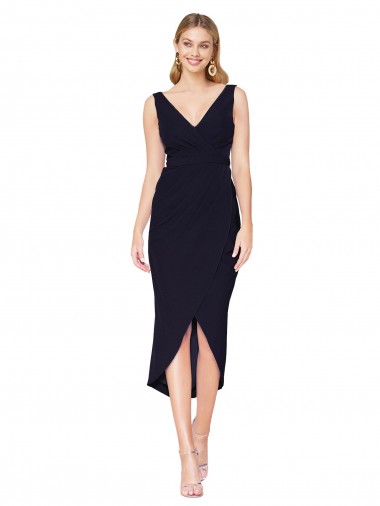 Best Knee Length V-Neck Formal Crepe Short Cocktail Wrap Bridesmaid Dress / Prom Dress UK