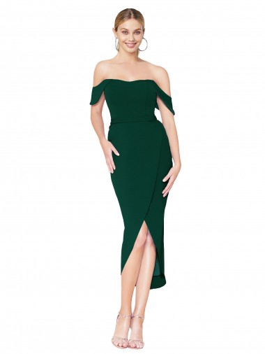 Best Off the Shoulder Knee Length Formal Crepe Short Cocktail Wrap Bridesmaid Dress / Prom Dress UK