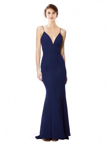 Best Deep V-Neck Spaghetti Straps Mermaid Formal Crepe Bridesmaid Dress / Prom Dress UK