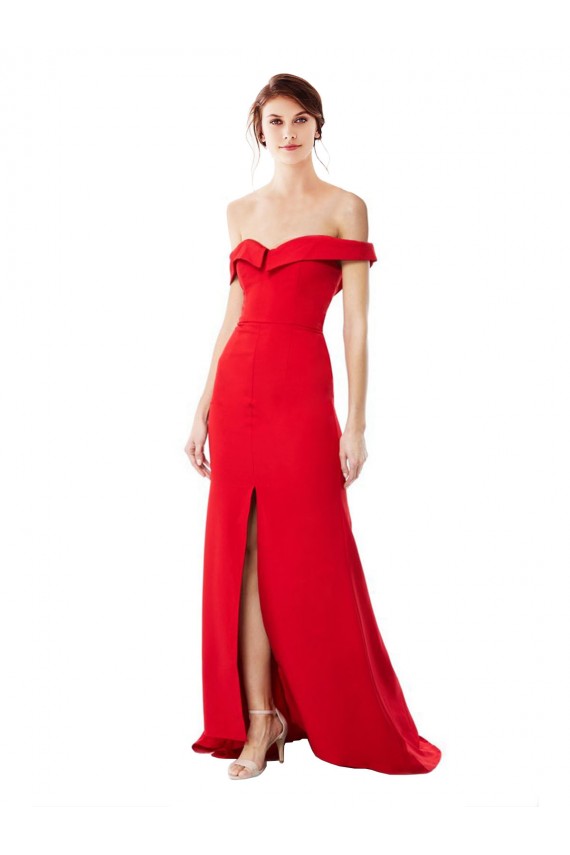 Best Off the Shoulder Chapel Train Formal Crepe Bridesmaid Dress / Prom Dress with Thigh-High slit UK