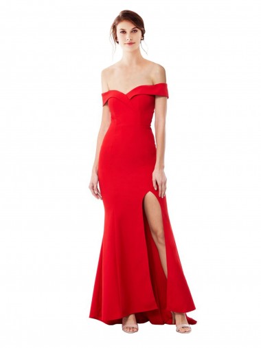 Best Off the Shoulder Sweetheart Maxi Formal Crepe Bridesmaid Dress / Prom Dress With Thigh Split and Train UK