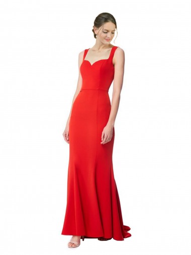 Best Long Chapel Train Fishtail Maxi Formal Crepe Bridesmaid Dress / Prom Dress with Sweetheart Neckline UK