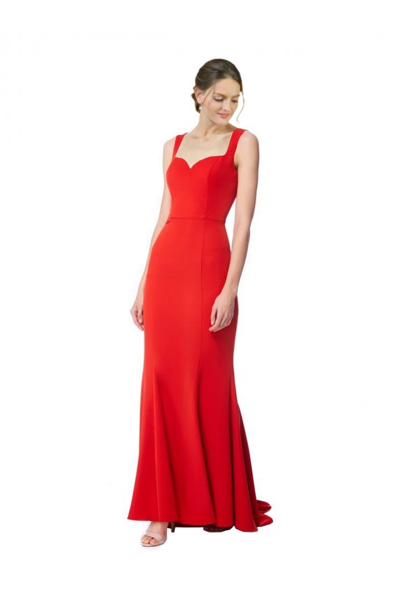 Best Long Chapel Train Fishtail Maxi Formal Crepe Bridesmaid Dress / Prom Dress with Sweetheart Neckline UK