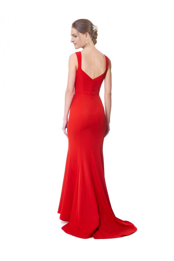Best Long Chapel Train Fishtail Maxi Formal Crepe Bridesmaid Dress / Prom Dress with Sweetheart Neckline UK