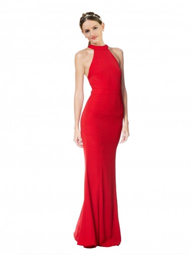 Best Halter Neck Keyhole Back Sleeveless Formal Crepe Maxi Bridesmaid Dress / Prom Dress UK
