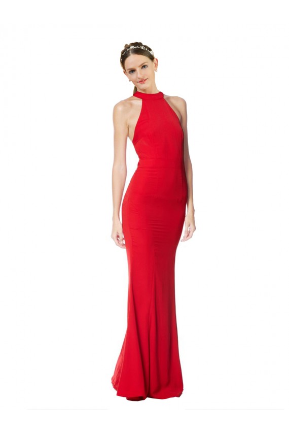 Best Halter Neck Keyhole Back Sleeveless Formal Crepe Maxi Bridesmaid Dress / Prom Dress UK