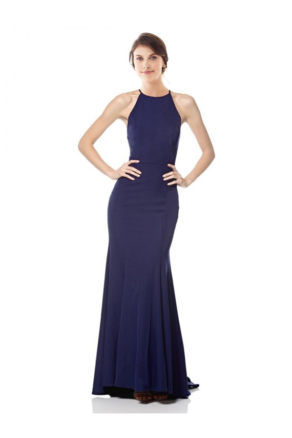 Best High Neck Fishtail Formal Crepe Bridesmaid Dress / Prom Dress with Open Back Detail UK