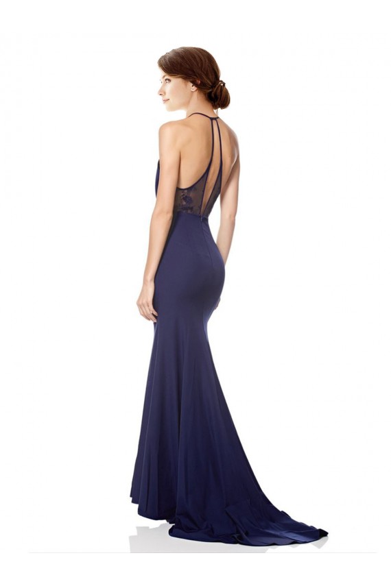 Best High Neck Fishtail Formal Crepe Bridesmaid Dress / Prom Dress with Open Back Detail UK