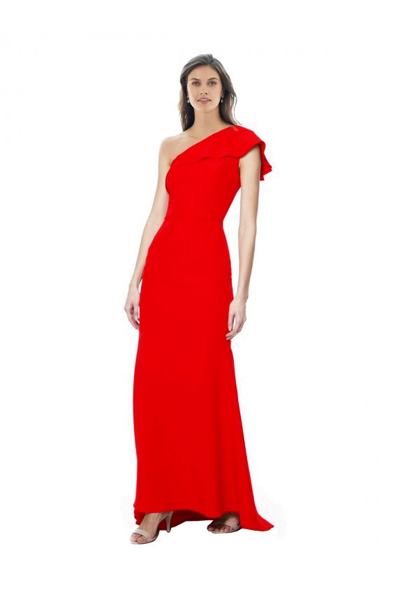 Best High Neck Ruffle Frill One Shoulder Maxi Formal Crepe Bridesmaid Dress / Prom Dress UK