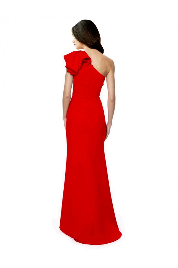 Best High Neck Ruffle Frill One Shoulder Maxi Formal Crepe Bridesmaid Dress / Prom Dress UK