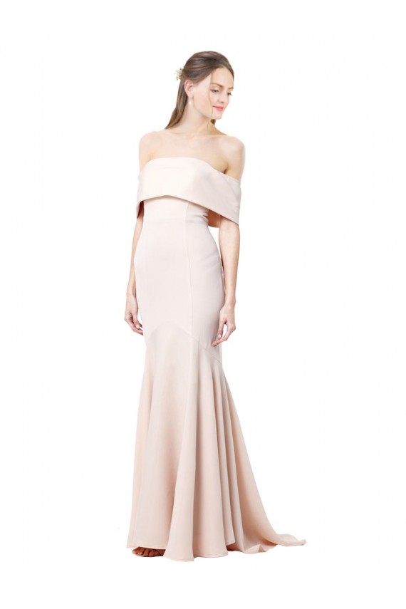Best Mermaid Bardot Maxi Formal Crepe Bridesmiad Dress with Fishtail Train UK