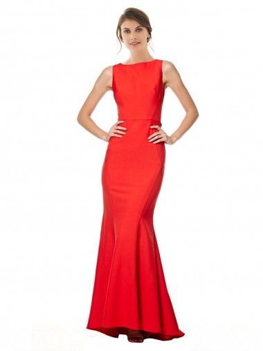 Best High Neck Maxi Formal Crepe Bridesmiad Dress with Exaggerated Back Ruffle UK