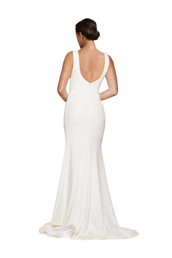 Best Square Neck Long Sheath Sweep Train Crepe Bridesmaid Dress / Prom Dress  UK