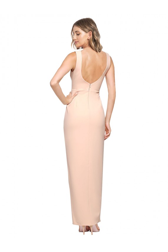 Best Floor Length Square Neck Long Sheath Formal Crepe Bridesmaid Dress / Prom Dress  UK