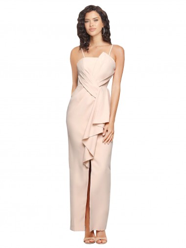 Best Long Full Length Ruffles Strapless Low Back Crepe Bridesmaid Dress / Prom Dress with Straps UK