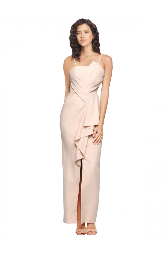 Best Long Full Length Ruffles Strapless Low Back Crepe Bridesmaid Dress / Prom Dress with Straps UK