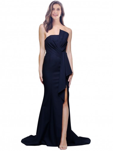 Best Long Strapless Sweep Train Low Back Crepe Bridesmaid Dress / Prom Dress UK