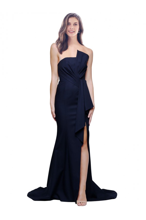 Best Long Strapless Sweep Train Low Back Crepe Bridesmaid Dress / Prom Dress UK