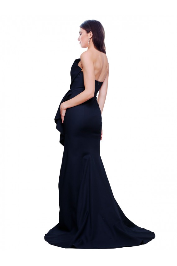 Best Long Strapless Sweep Train Low Back Crepe Bridesmaid Dress / Prom Dress UK