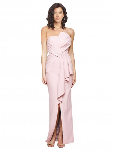 Best Strapless Long Full Length Ruffles Low Back Formal Crepe Bridesmaid Dress / Prom Dress UK