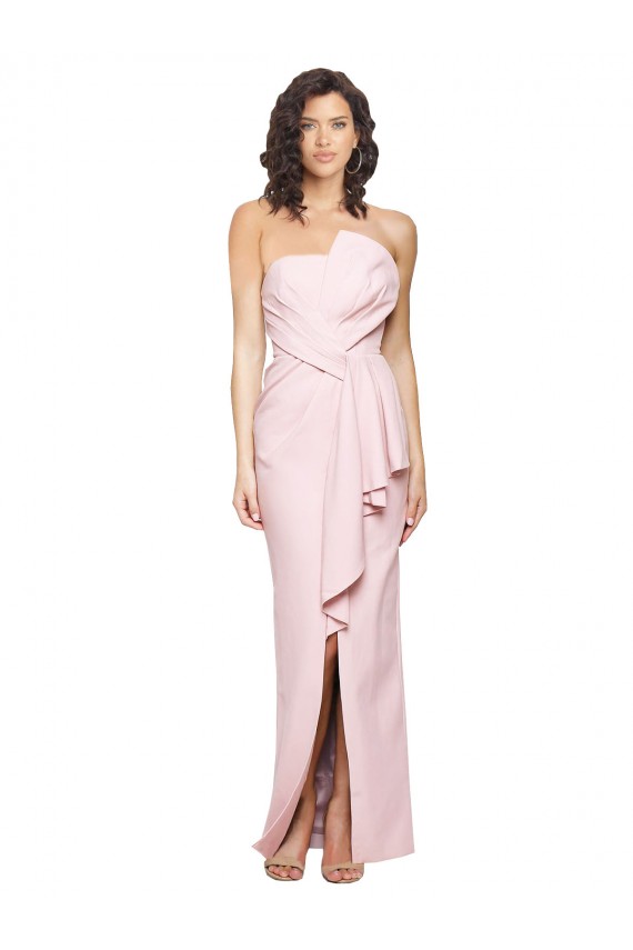 Best Strapless Long Full Length Ruffles Low Back Formal Crepe Bridesmaid Dress / Prom Dress UK