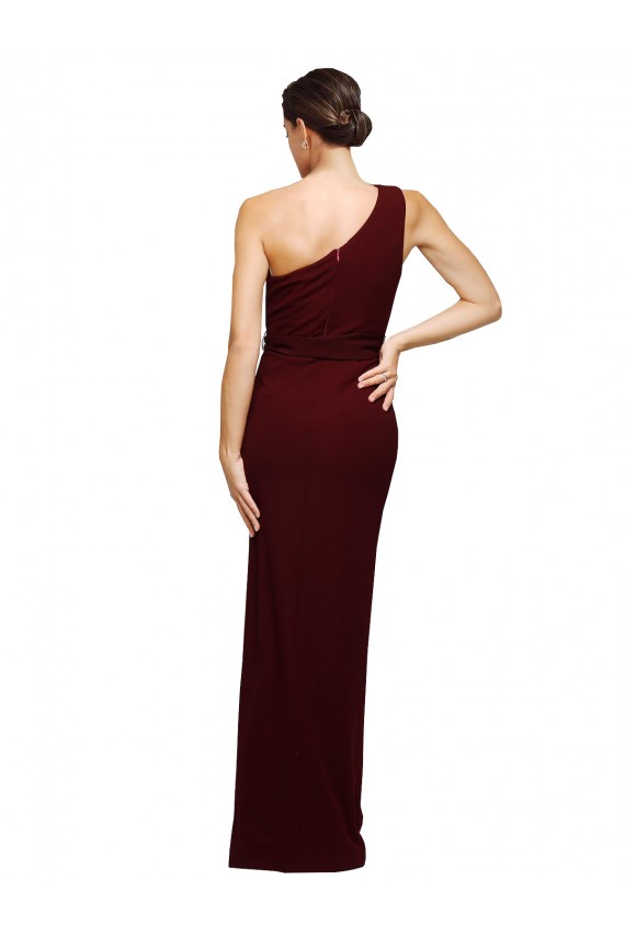Best One Shoulder Sheath Formal Crepe Bridesmaid Dress / Prom Dress with High Side Split UK