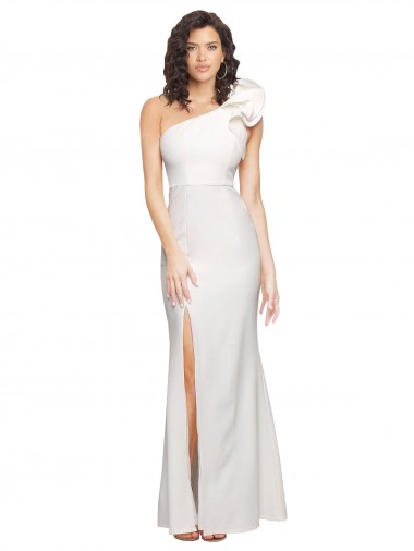 Best One Shoulder Long Full Length Formal Crepe Bridesmaid Dress / Prom Dress with Ruffles and Side Split UK