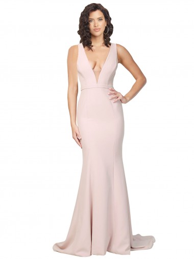 Best Deep Plunging V-Neckline Full Length Formal Crepe Bridesmaid Dress / Prom Dress with Deep V-Backline UK