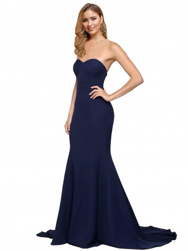 Best Fit and Flare Sweetheart Long Formal Crepe Bridesmaid Dress / Prom Dress with Sweep Train UK