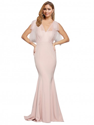 Best Double Bow Full Length Sweetheart Formal Crepe Bridesmaid Dress / Prom Dress with Tulle Overlay UK