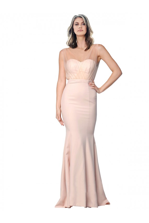 Best Full Length Sweetheart Formal Crepe Bridesmaid Dress / Prom Dress with Tulle Overlay UK