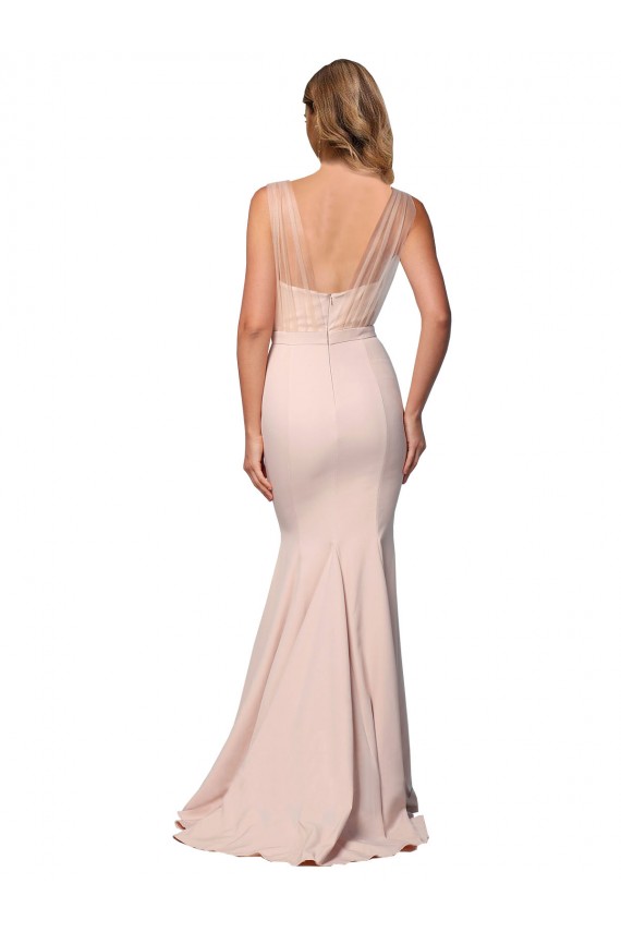 Best Full Length Sweetheart Formal Crepe Bridesmaid Dress / Prom Dress with Tulle Overlay UK